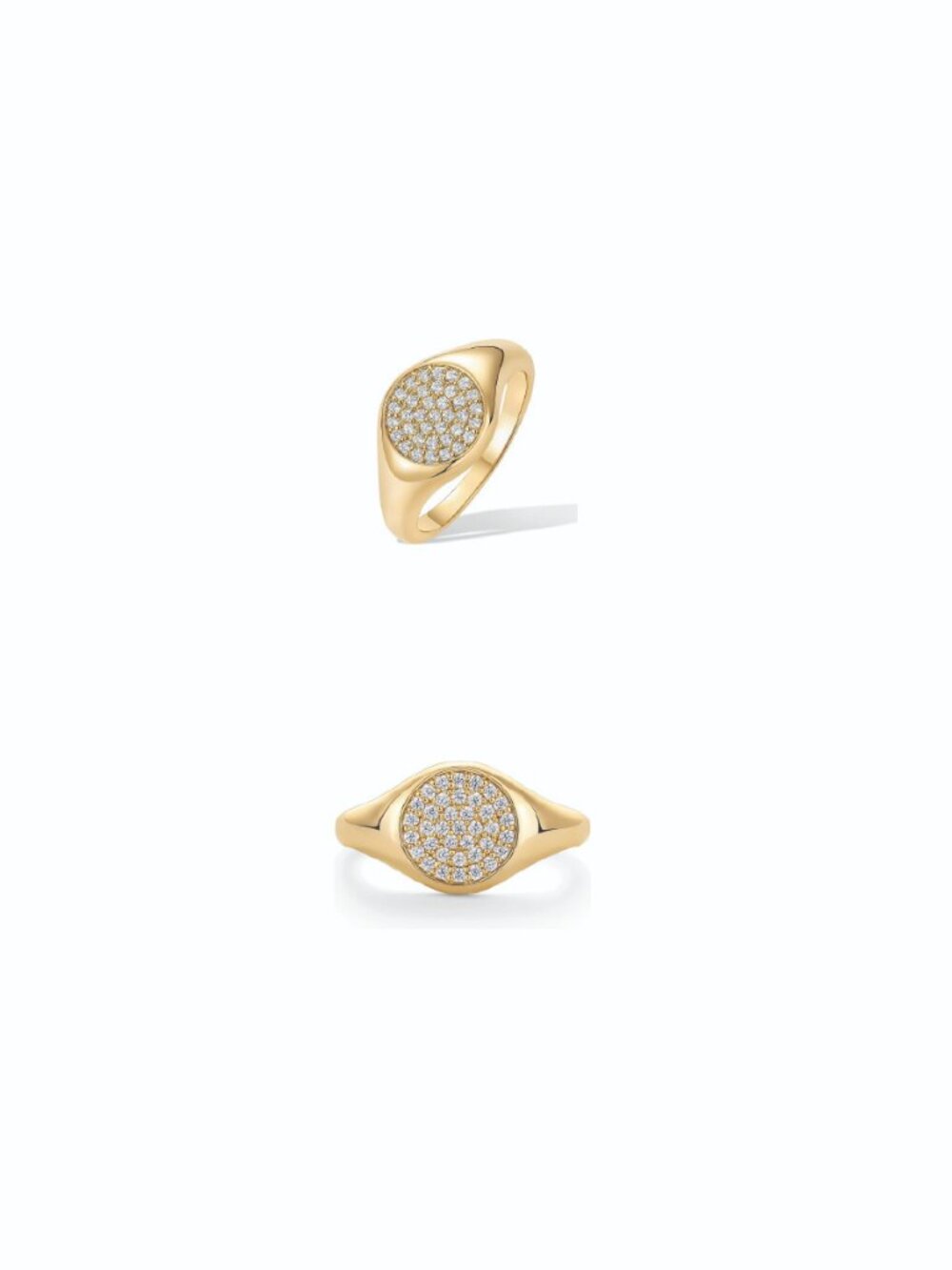 PAVOI 14K Gold Plated Signet Ring for Women - Pinky Ring with Round Cubic Zircon